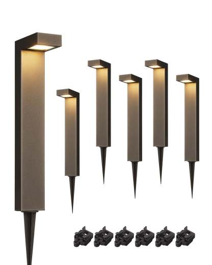 EDISHINE 6 Pack Low Voltage Landscape Lights, 3000K 85LM 3.2W Waterproof, 50,000Hrs LED Pathway Lights, CRI 80 Square Modern Aluminum Housing-HGSL09B