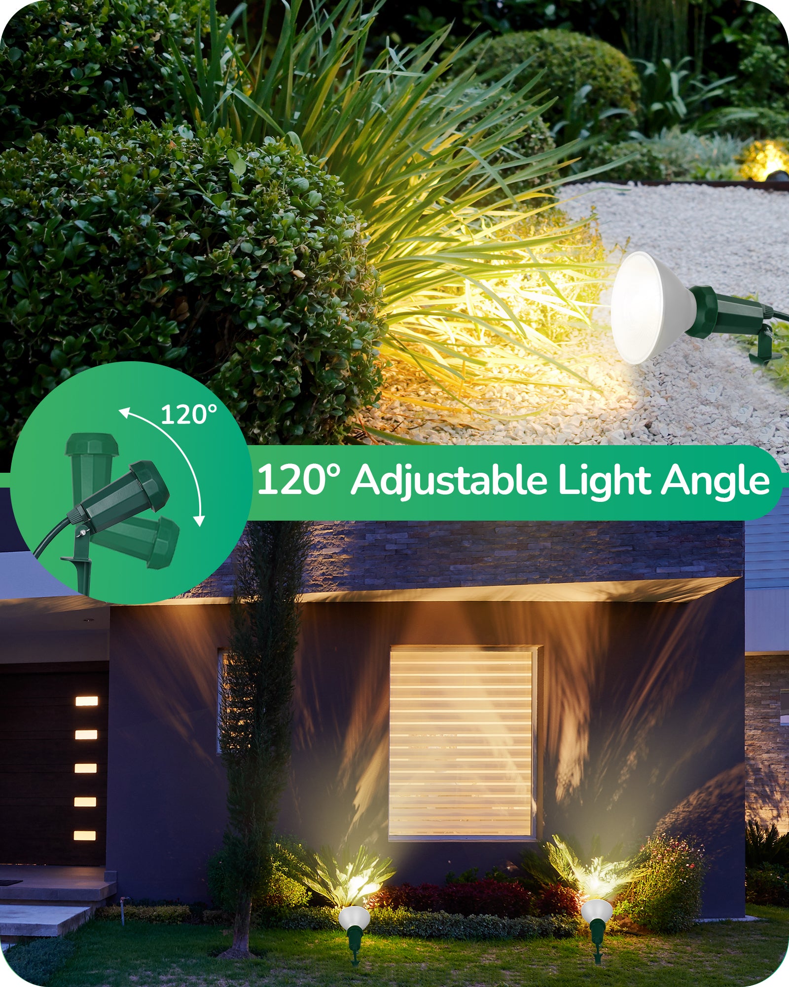 EDISHINE 120° Adjustable Outdoor Spotlights with 6FT Cord (2 Pack)-WHGSL11B