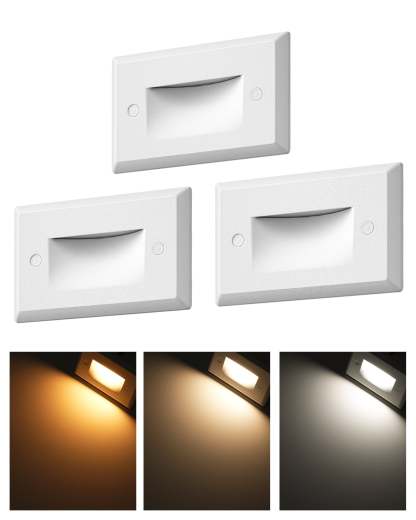 EDISHINE 120V Dimmable LED Step Lights, 2.5W 150LM, 2700K/3500K/5000K, 5%-100% Dimmable IP65 Waterproof, CRI90, Aluminum, Beam Angle 30°, White-HGSL12A