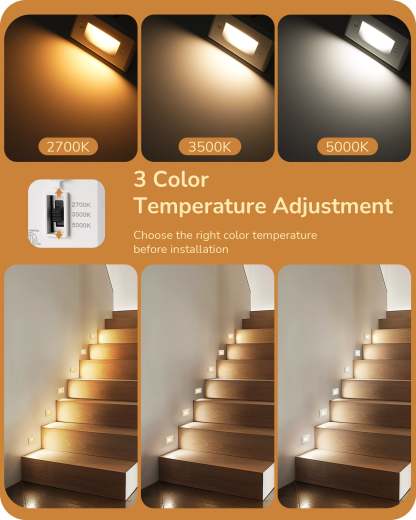 EDISHINE 120V Dimmable LED Step Lights, 2.5W 150LM, 2700K/3500K/5000K, 5%-100% Dimmable IP65 Waterproof, CRI90, Aluminum, Beam Angle 30°, White-HGSL12A