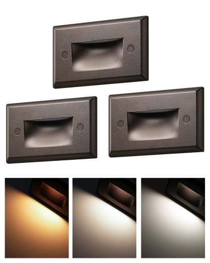 EDISHINE 3 Pack 120V Dimmable LED Step Lights, IP65 Waterproof, 2700K/3500K/5000K, 2.5W 150LM, CRI90, Aluminum, Beam Angle 30°, Brown-HGSL12B