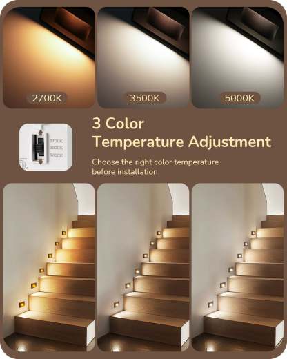 EDISHINE 6 Pack 120V Dimmable LED Step Lights, IP65 Waterproof, 2700K/3500K/5000K, 2.5W 150LM, CRI90, Aluminum, Beam Angle 30°, Brown-HGSL12D
