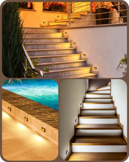 EDISHINE 6 Pack 120V Dimmable LED Step Lights, IP65 Waterproof, 2700K/3500K/5000K, 2.5W 150LM, CRI90, Aluminum, Beam Angle 30°, Brown-HGSL12D