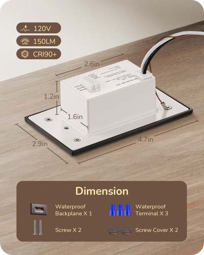 EDISHINE 6 Pack 120V Dimmable LED Step Lights, IP65 Waterproof, 2700K/3500K/5000K, 2.5W 150LM, CRI90, Aluminum, Beam Angle 30°, Brown-HGSL12D