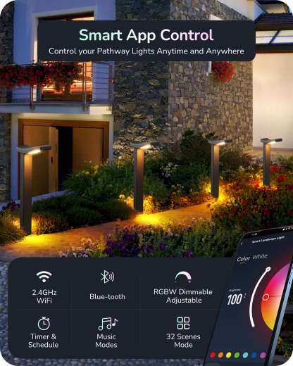 EDISHINE 48FT Smart Christmas Pathway Lights, RGBW 350LM 24V 36W Low Voltage LED Landscape Lighting, 4PCS-HGSL31A
