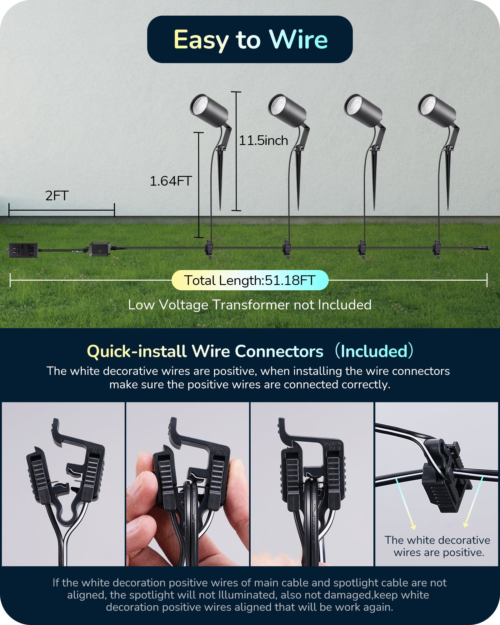 EDISHINE 50ft IP67 Smart Low Voltage Landscape Lights (4 Pack)-HGSL32A
