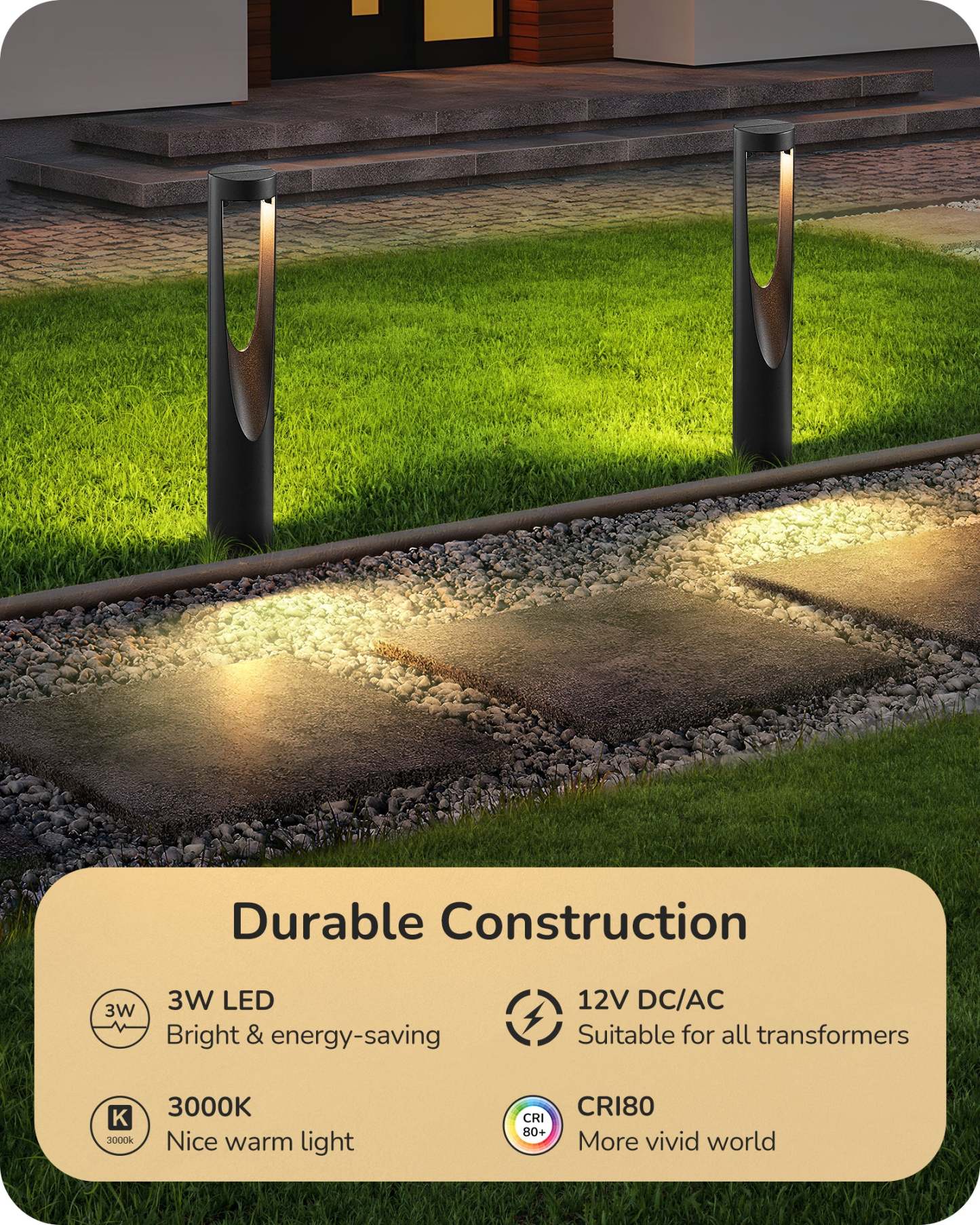 EDISHINE 12V 3000K Warm White Low Voltage Landscape Lights, IP65, CRI 80, 6 Pack-HGSL36A