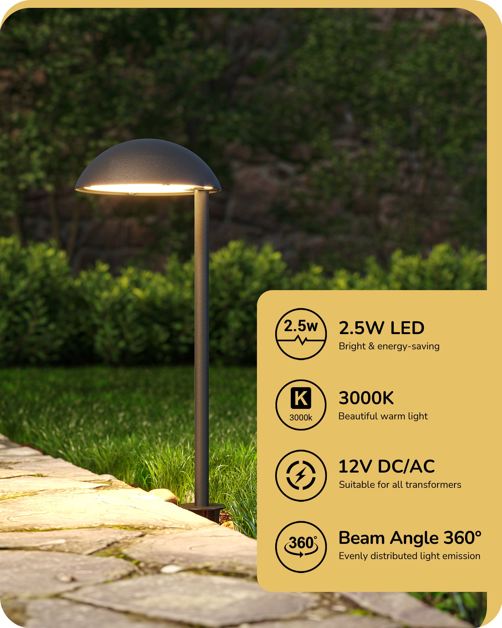 EDISHINE 3W 3000K Low Voltage Landscape Lights, 50,000 Hrs,  4 Pack-HGSL37A