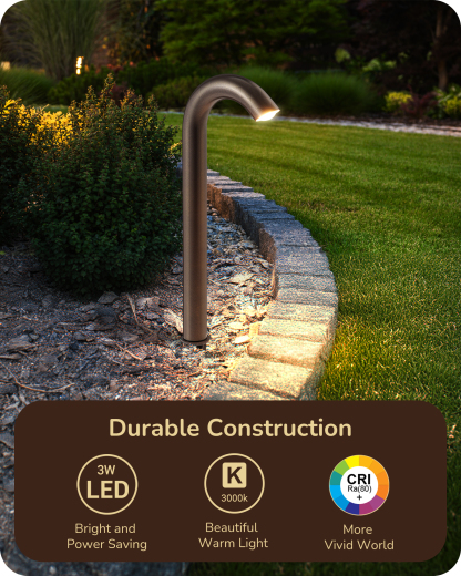 EDISHINE Low Voltage Landscape Lights, 3W 3000K 200LM, IP65, CRI80 Aluminum Candy Cane Light, Bronze-HGSL39B