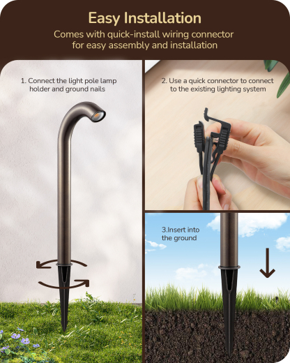 EDISHINE Low Voltage Landscape Lights, 3W 3000K 200LM, IP65, CRI80 Aluminum Candy Cane Light, Bronze-HGSL39B