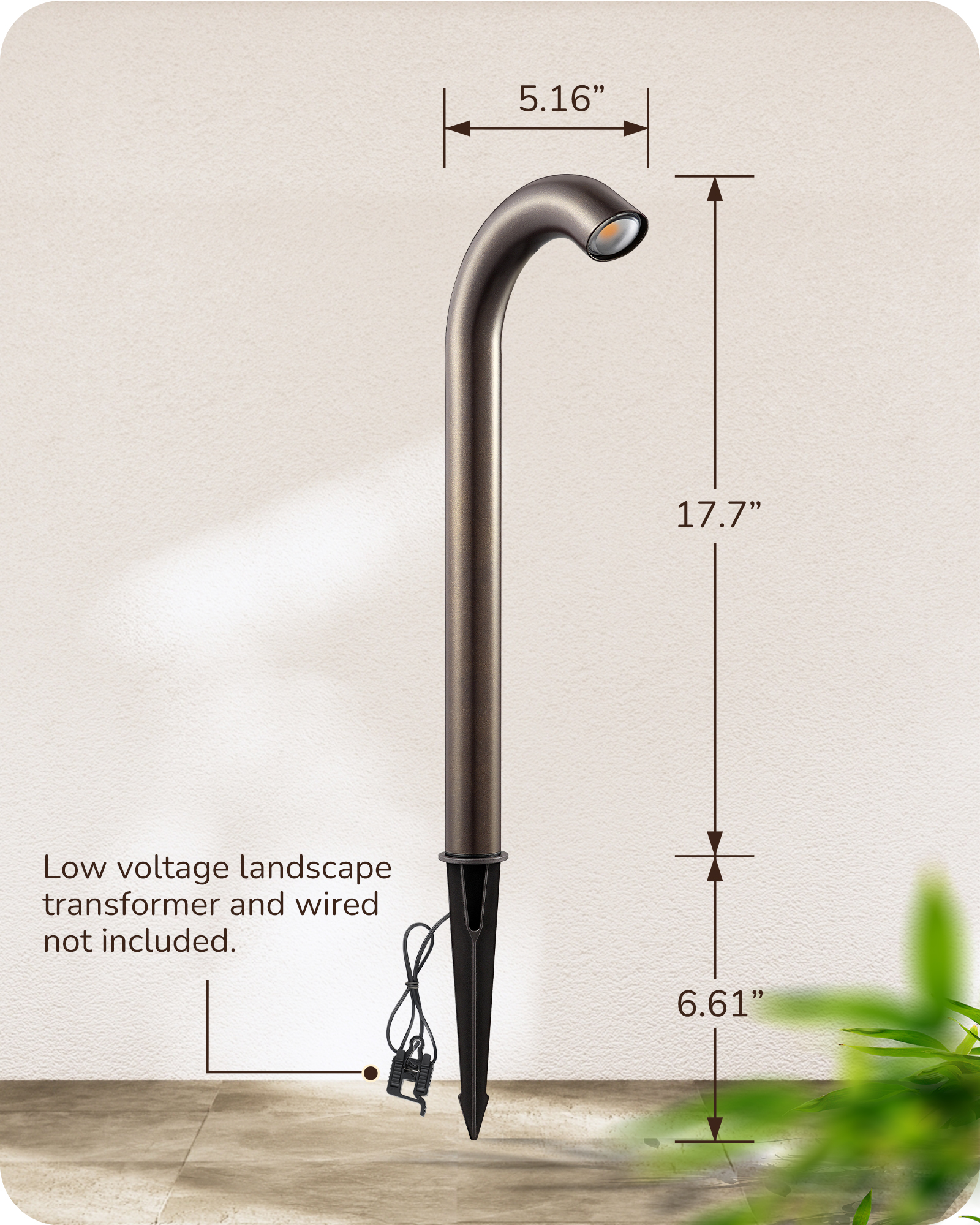 EDISHINE Low Voltage Landscape Lights, 3W 3000K 200LM, IP65, CRI80 Aluminum Candy Cane Light, Bronze-HGSL39B