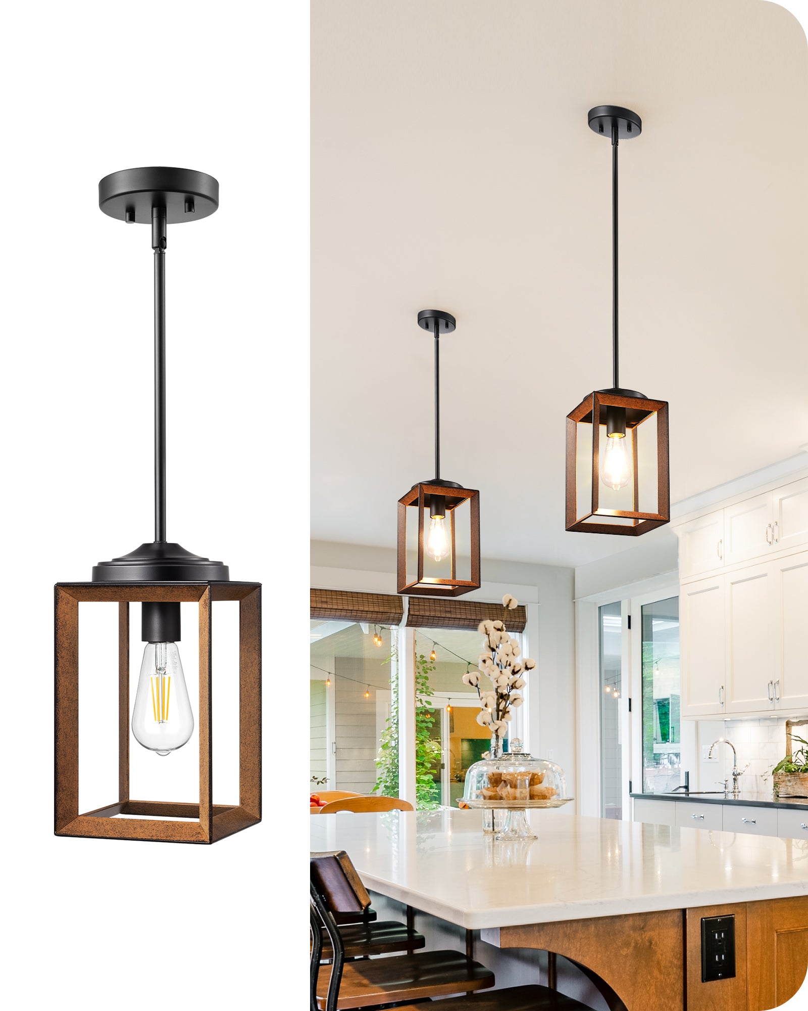 EDISHINE 63 Inch Adjustable Farmhouse Pendant Light (1 Pack) -HHPL05H