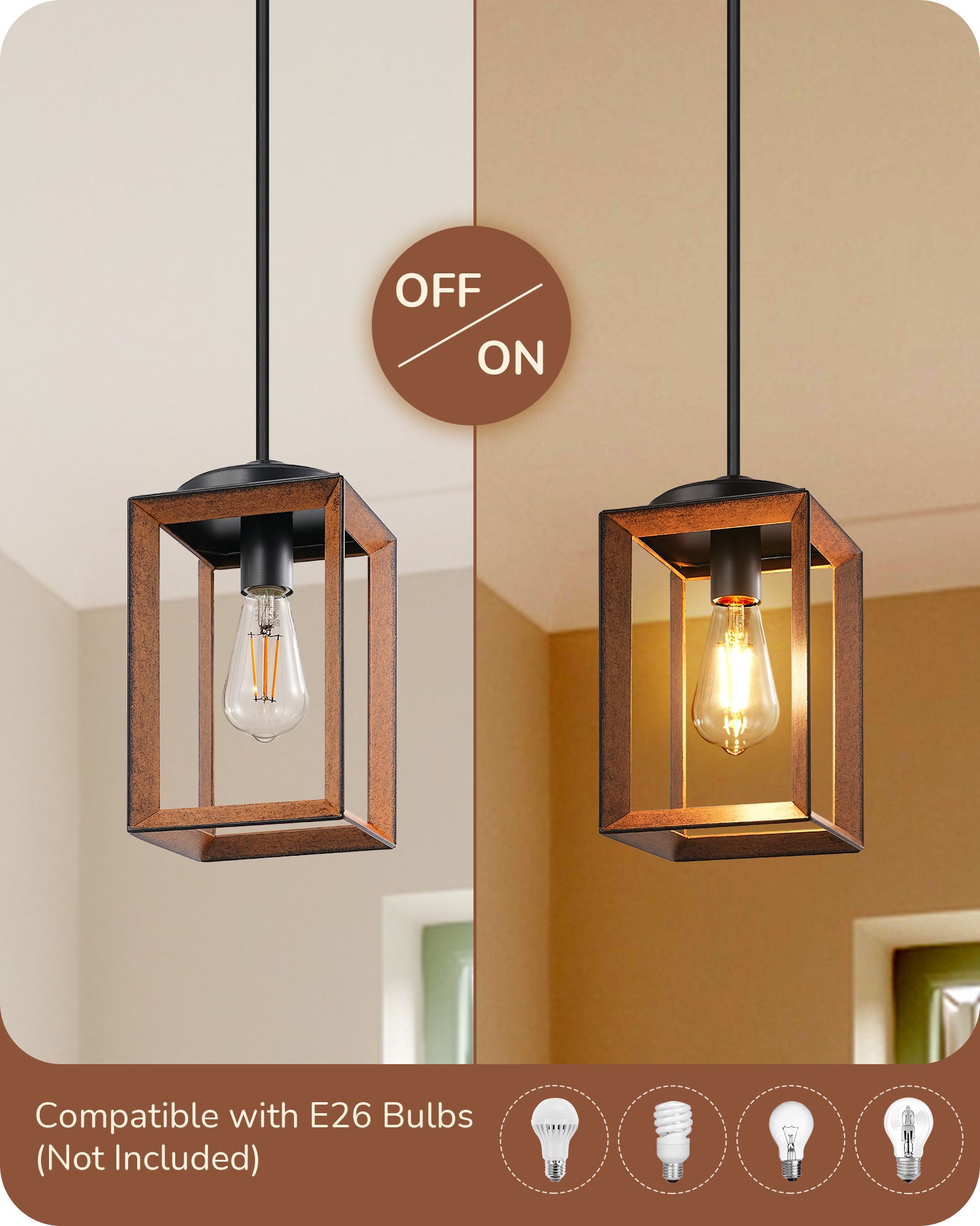 EDISHINE 63 Inch Adjustable Farmhouse Pendant Light (1 Pack) -HHPL05H
