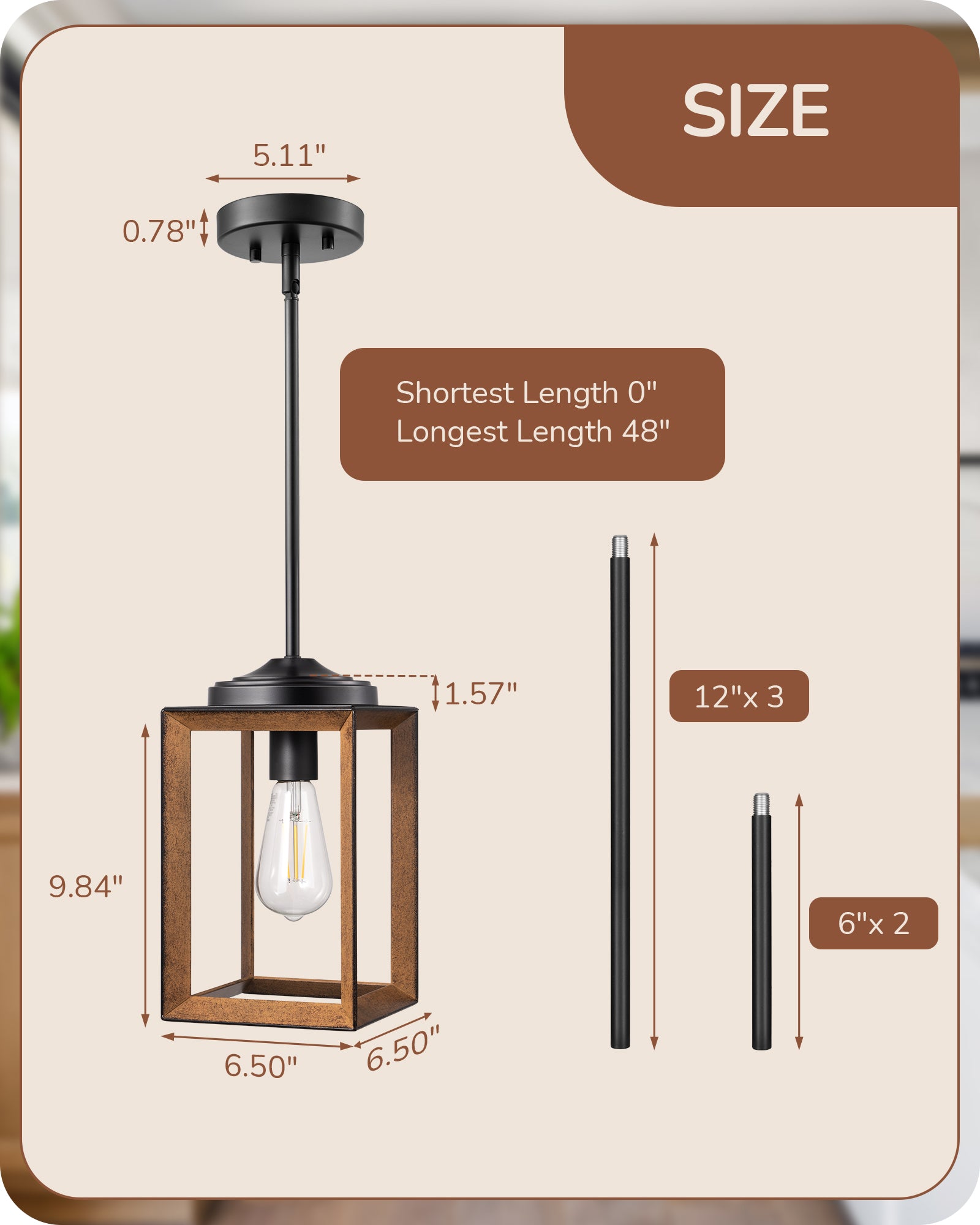 EDISHINE 63 Inch Adjustable Farmhouse Pendant Light (1 Pack) -HHPL05H
