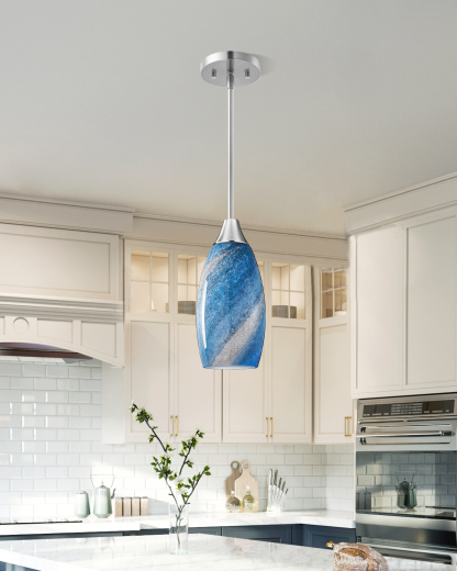 EDISHINE Handcrafted Art Glass Pendant Light Fixtures, Adjustable Cord (1 Pack)-HHPL08C