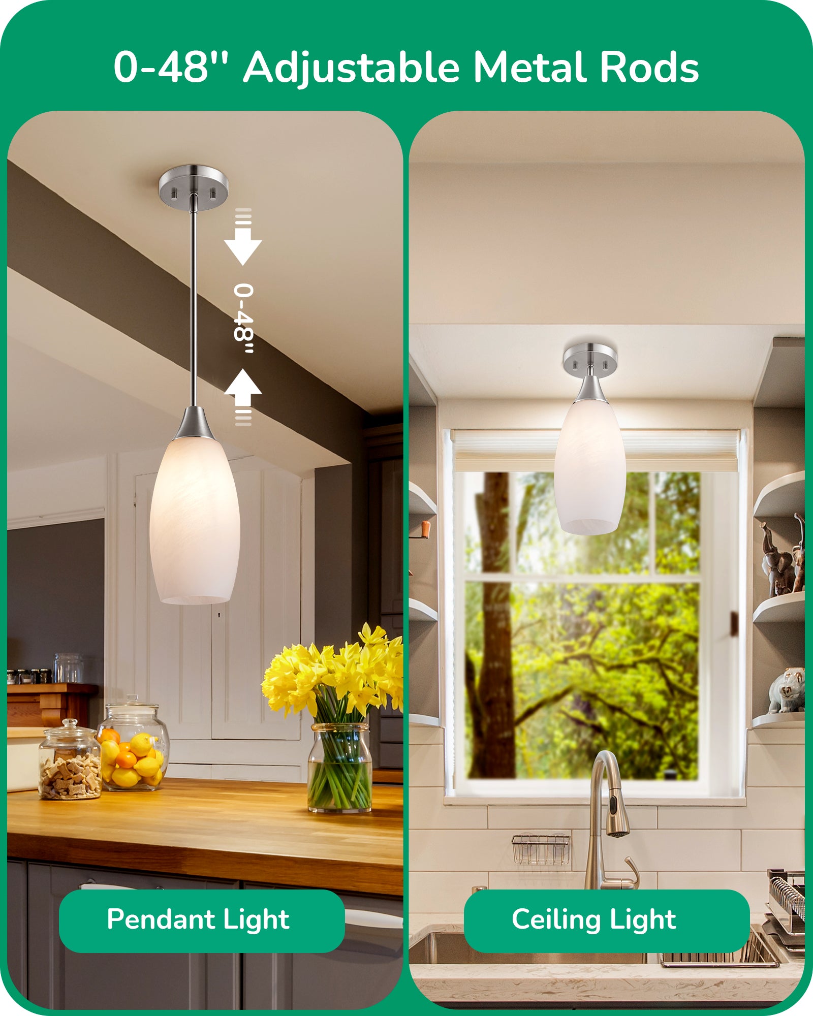 EDISHINE Handcrafted Art Glass Pendant Light Fixture-HHPL08E