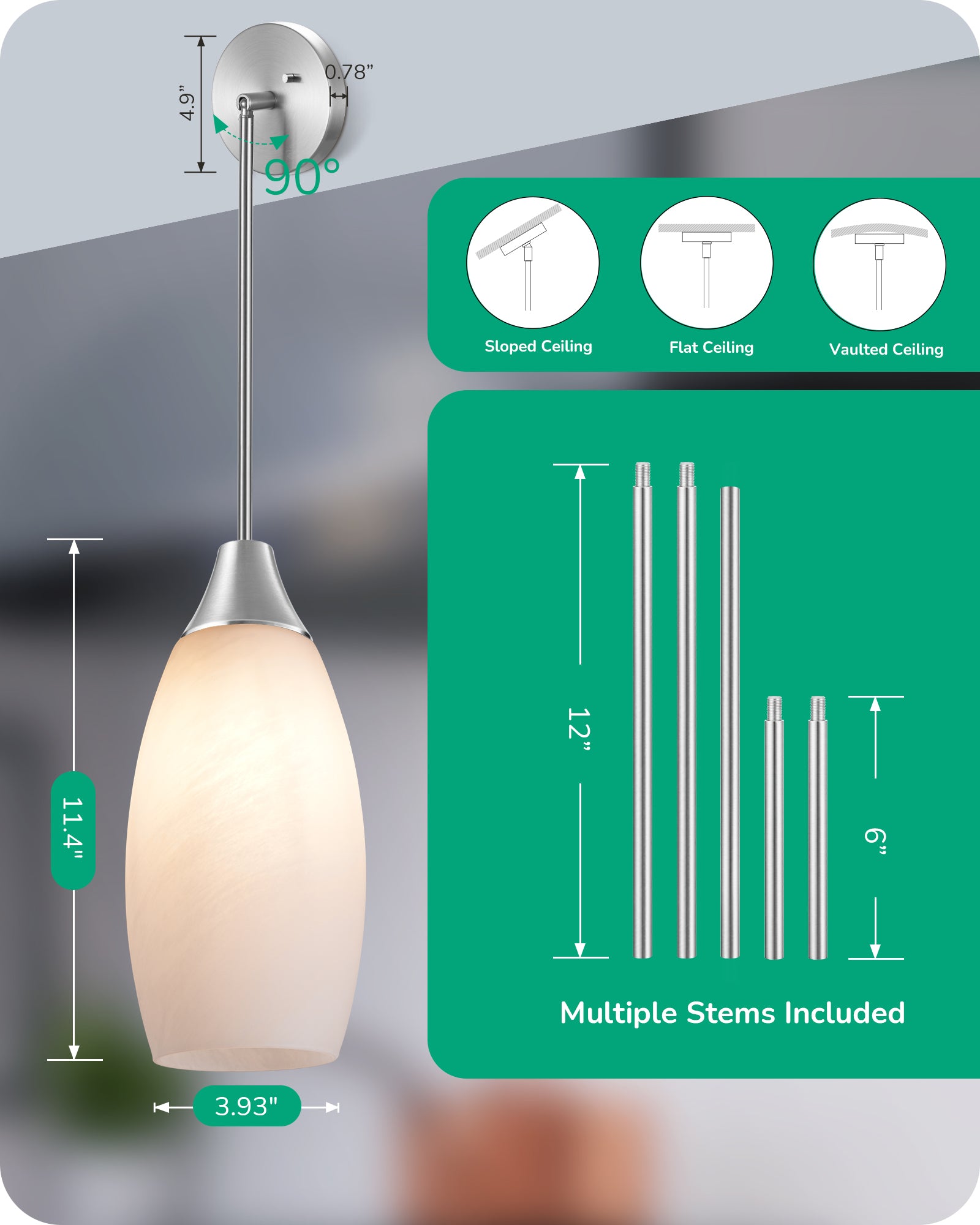 EDISHINE Handcrafted Art Glass Pendant Light Fixture-HHPL08E