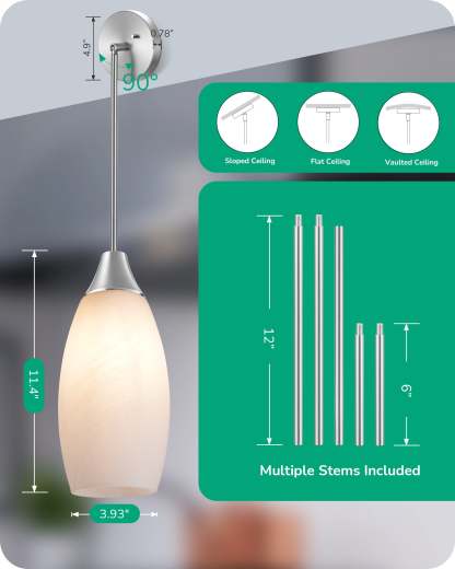 EDISHINE Handcrafted Art Glass Pendant Light Fixture-HHPL08E