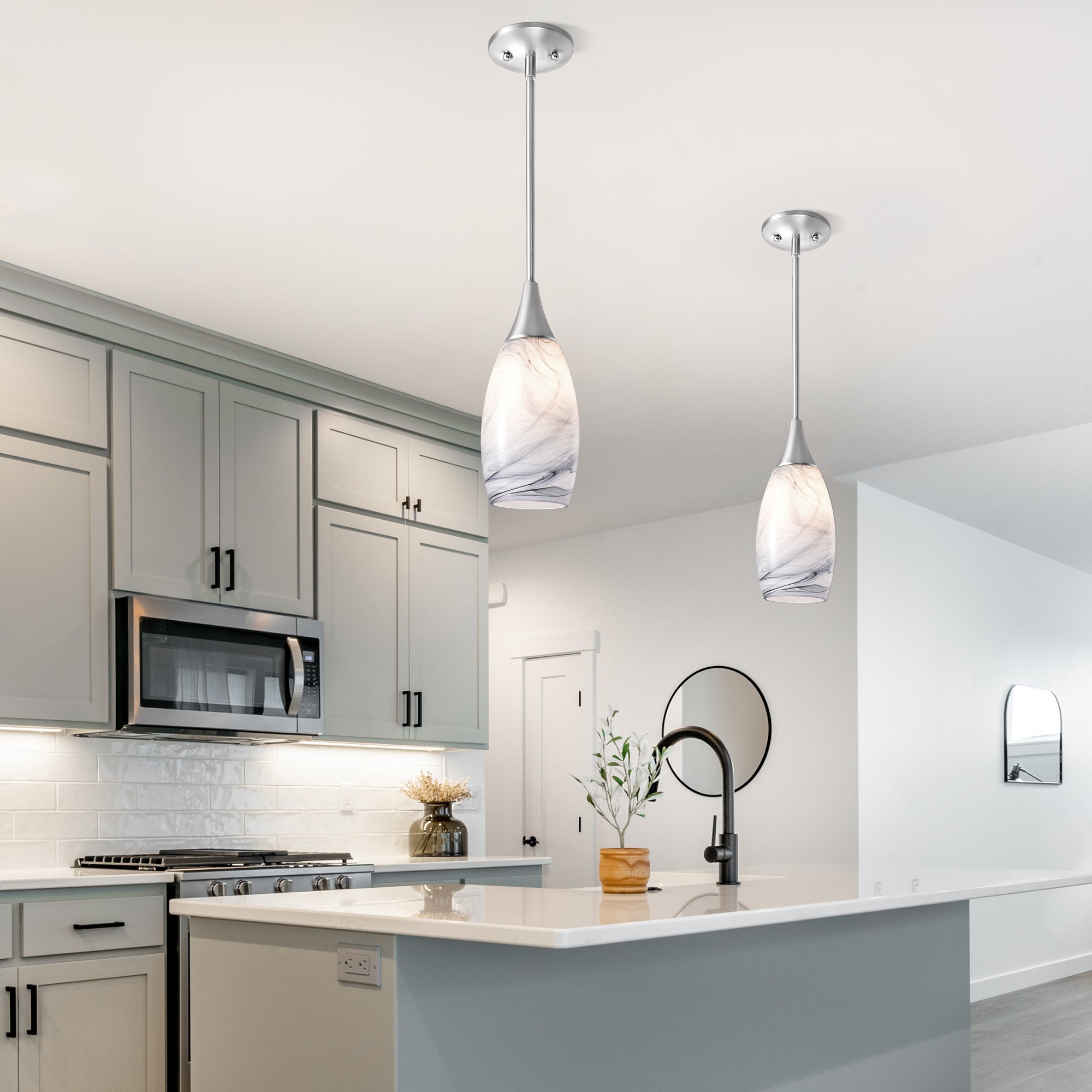 EDISHINE 1-Light Brushed Nickel Pendant-HHPL08F