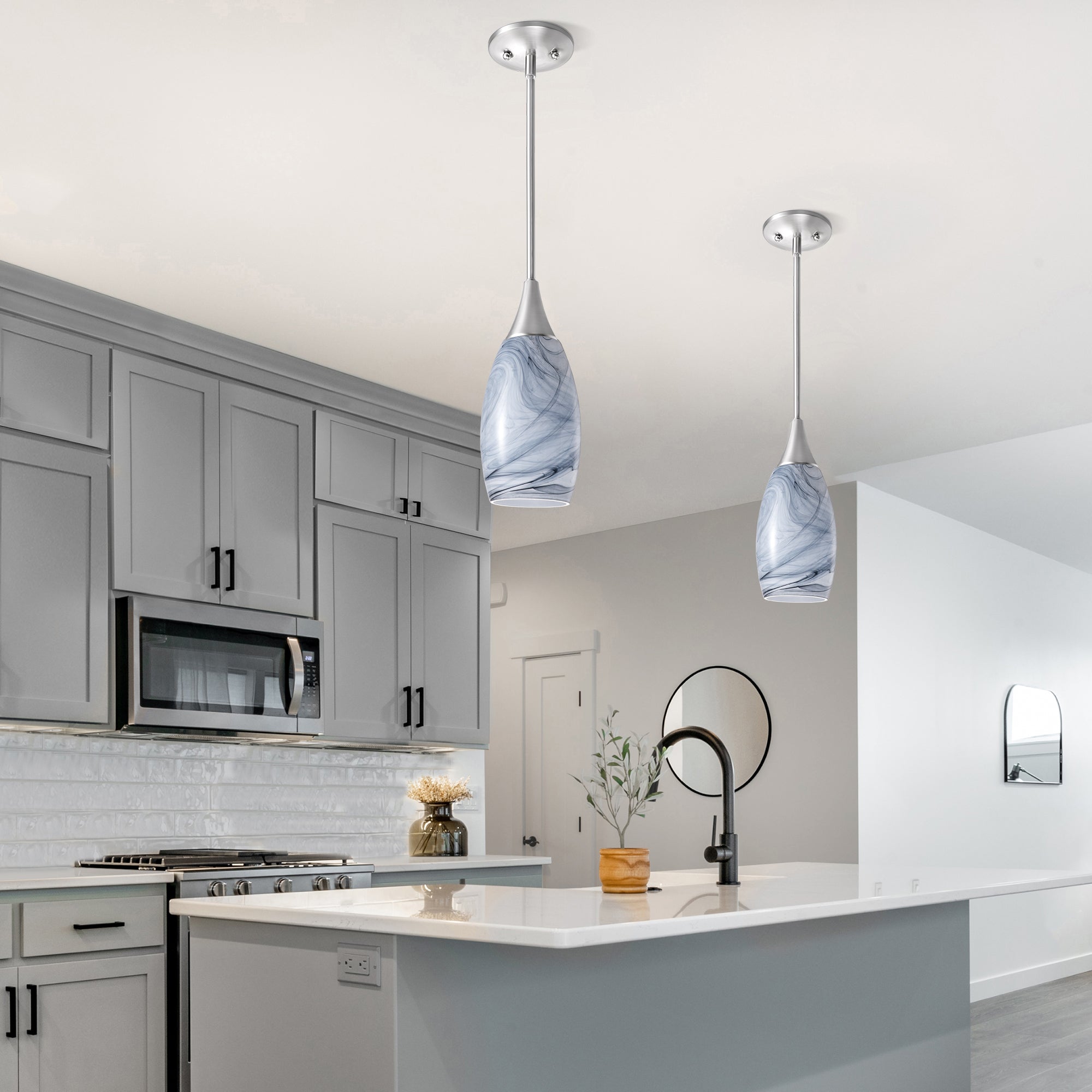 EDISHINE 1-Light Brushed Nickel Pendant-HHPL08F