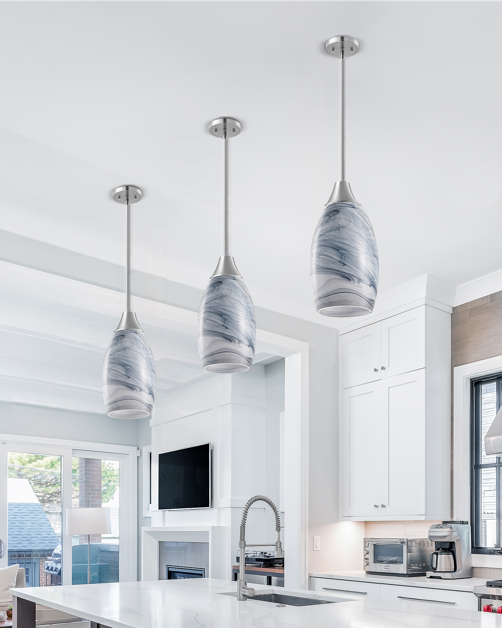 EDISHINE 3 Pack Handcrafted Art Glass Pendant Light Fixture-ZHHPL08G3