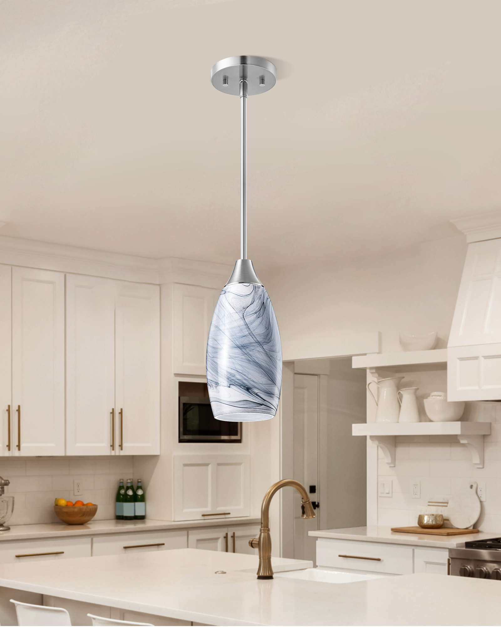 EDISHINE Handcrafted Art Glass Pendant Light Fixture-HHPL08G