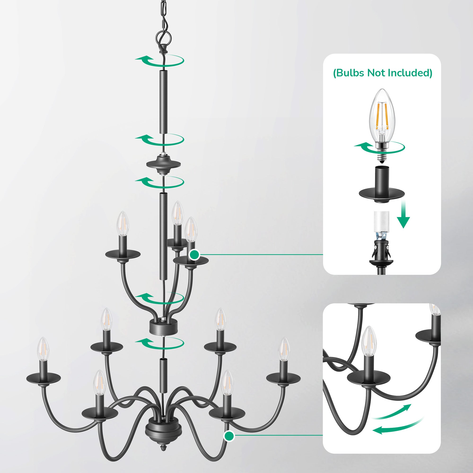EDISHINE Traditional Chandelier,Dimmable-HHPL15C