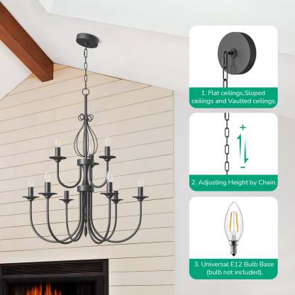 EDISHINE Traditional Chandelier,Dimmable-HHPL15D