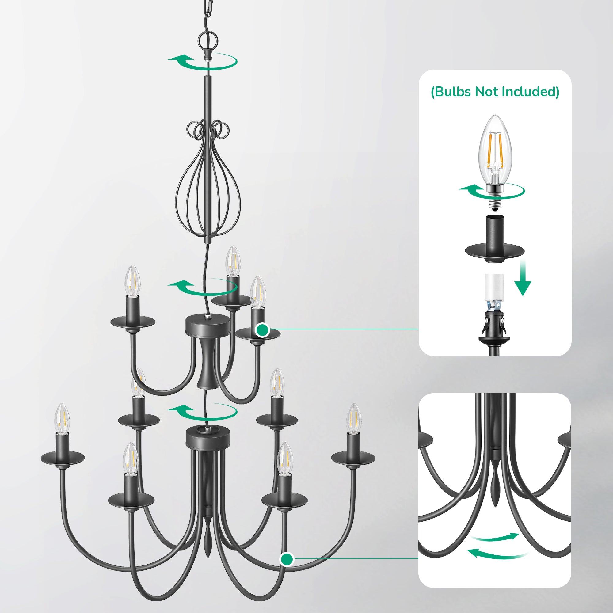 EDISHINE Traditional Chandelier,Dimmable-HHPL15D
