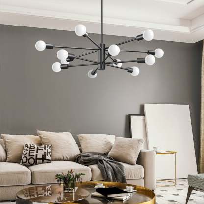 EDISHINE 12-Light Dimmable Sputnik Modern Linear Chandelier,Matte Black-HHPL17A