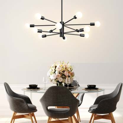 EDISHINE 12-Light Dimmable Sputnik Modern Linear Chandelier,Matte Black-HHPL17A