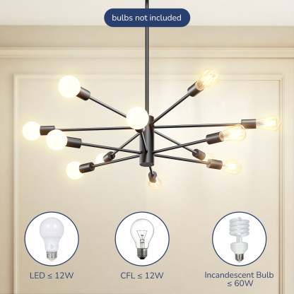 EDISHINE 12-Light Dimmable Sputnik Modern Linear Chandelier,Matte Black-HHPL17A