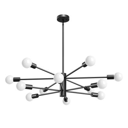 EDISHINE 12-Light Dimmable Sputnik Modern Linear Chandelier,Matte Black-HHPL17A