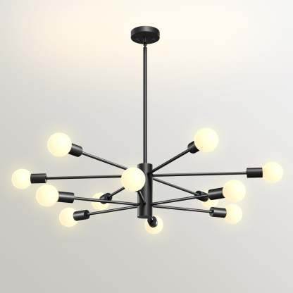 EDISHINE 12-Light Dimmable Sputnik Modern Linear Chandelier,Matte Black-HHPL17A