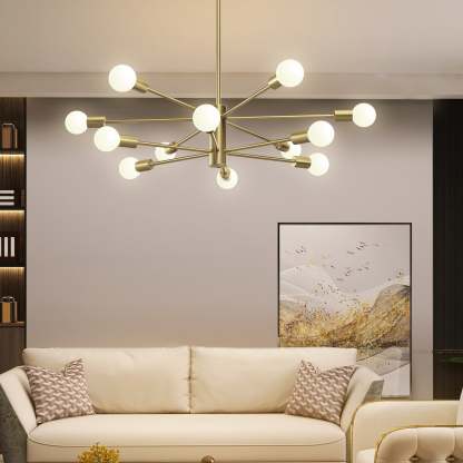 EDISHINE 12-Light Dimmable Sputnik Modern Linear Chandelier,Antique Brass-HHPL17B