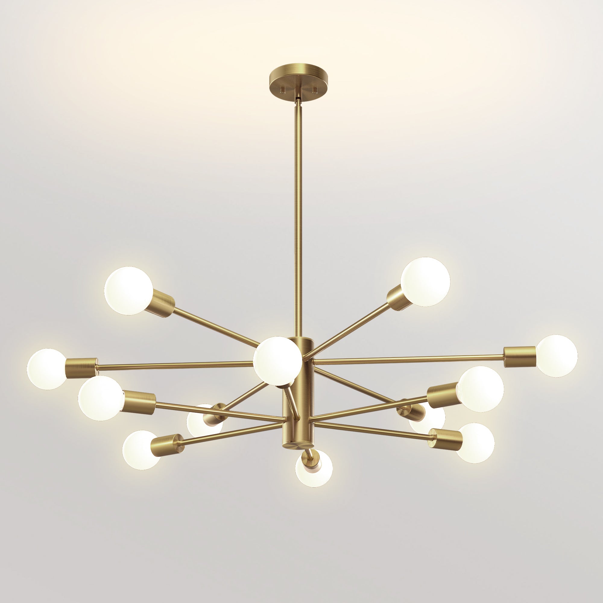EDISHINE 12-Light Dimmable Sputnik Modern Linear Chandelier,Antique Brass-HHPL17B