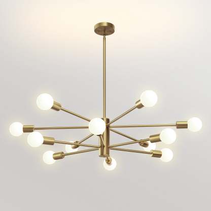 EDISHINE 12-Light Dimmable Sputnik Modern Linear Chandelier,Antique Brass-HHPL17B