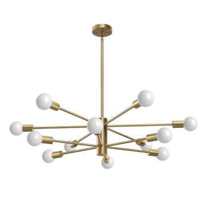 EDISHINE 12-Light Dimmable Sputnik Modern Linear Chandelier,Antique Brass-HHPL17B