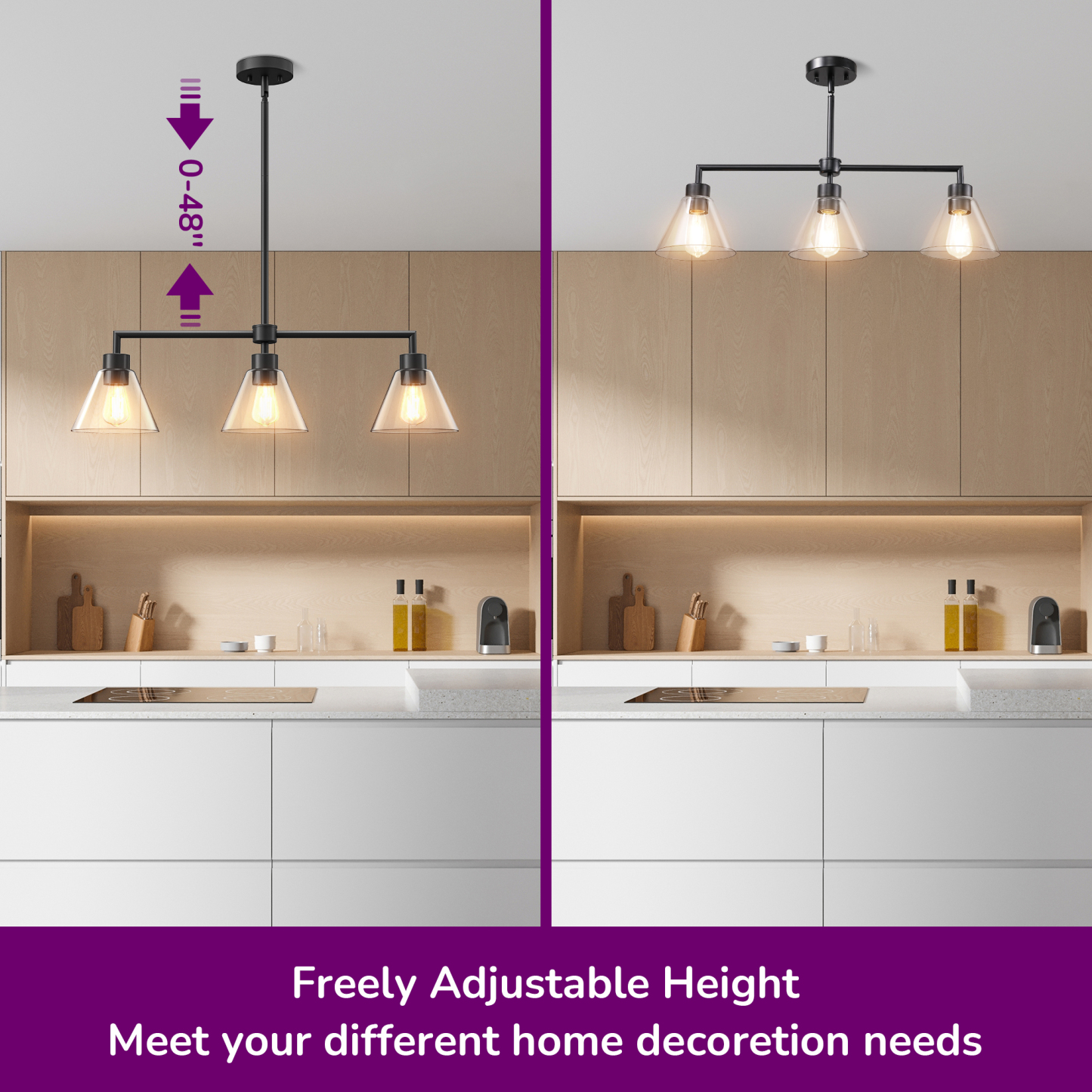 EDISHINE Light Dimmable Kitchen Island Modern Linear Chandelier-HHPL18A