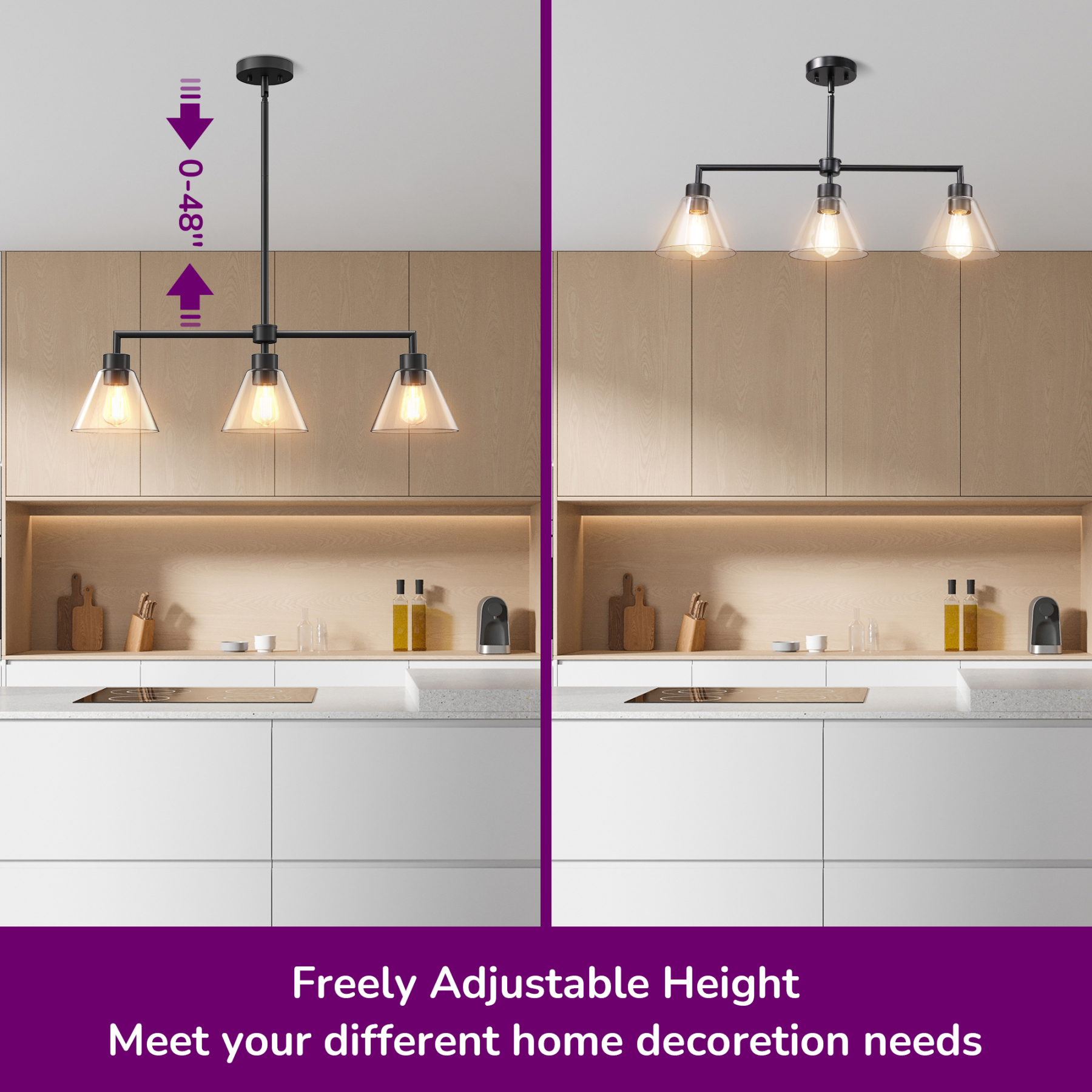 EDISHINE Light Dimmable Kitchen Island Modern Linear Chandelier-HHPL18A