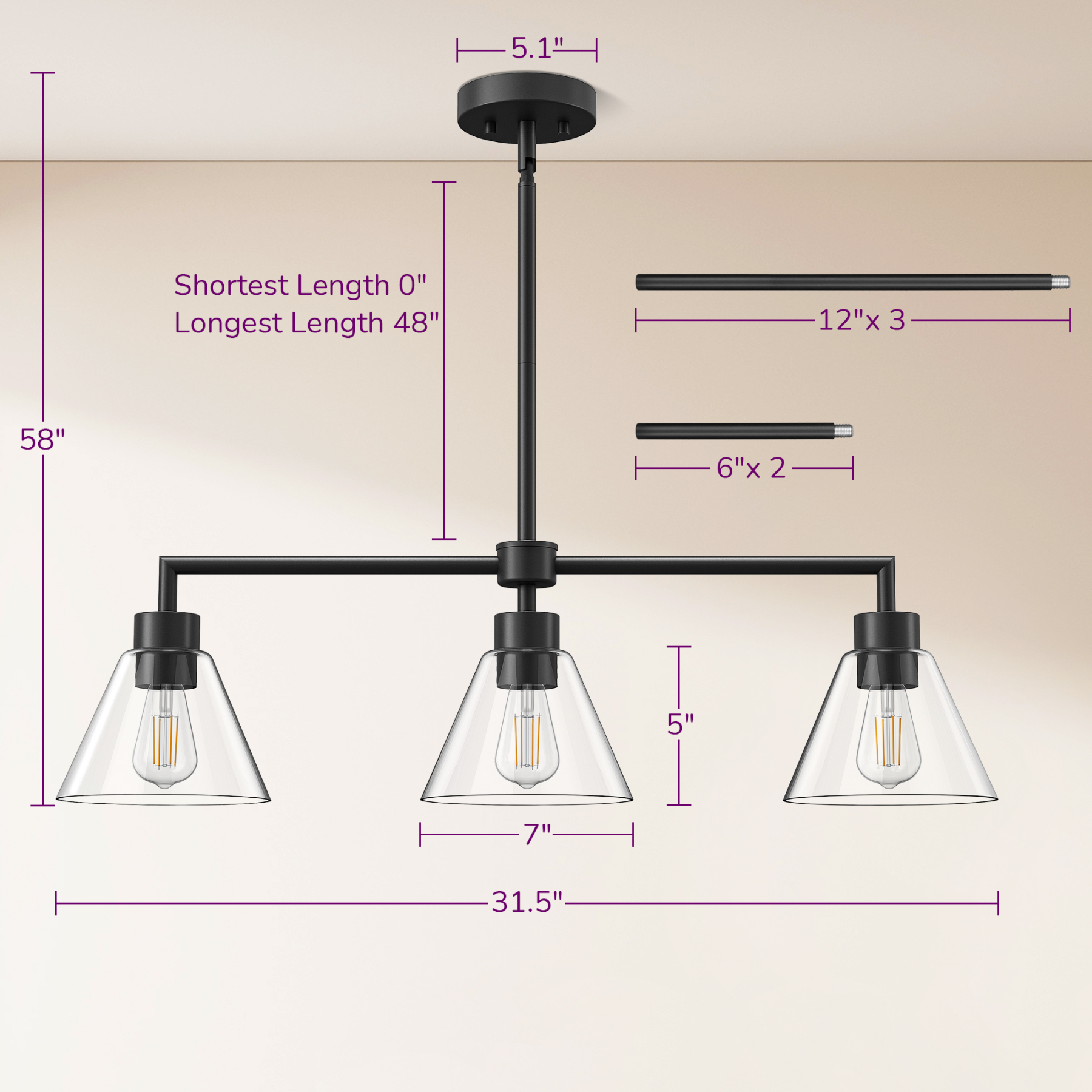 EDISHINE Light Dimmable Kitchen Island Modern Linear Chandelier-HHPL18A