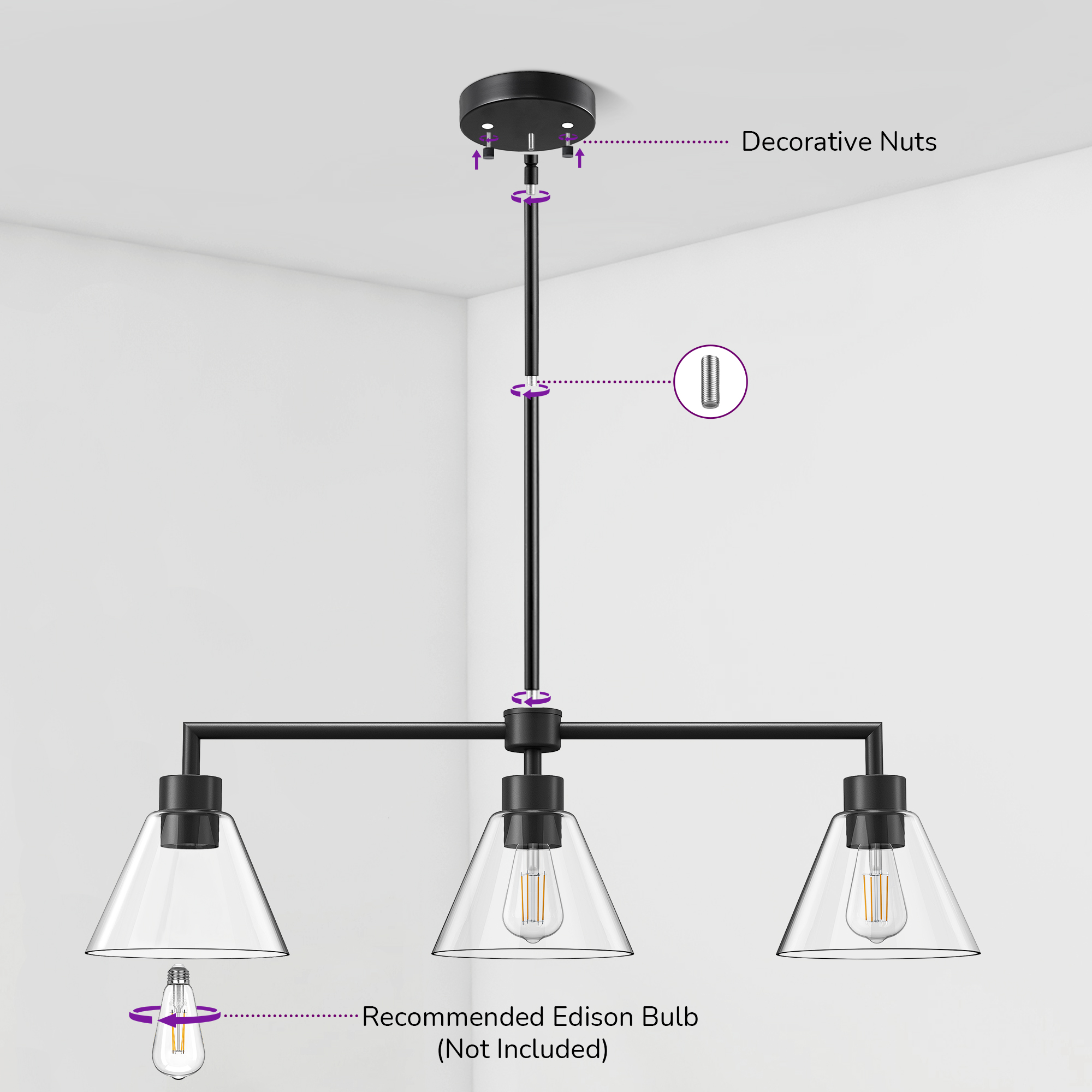 EDISHINE Light Dimmable Kitchen Island Modern Linear Chandelier-HHPL18A