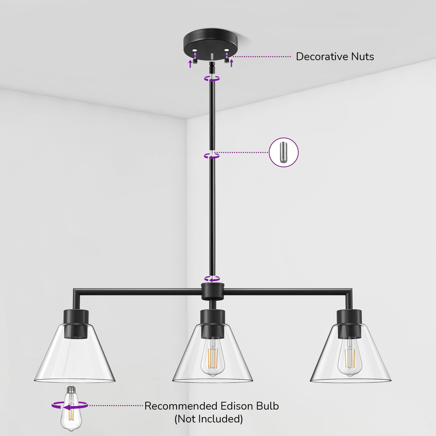 EDISHINE Light Dimmable Kitchen Island Modern Linear Chandelier-HHPL18A