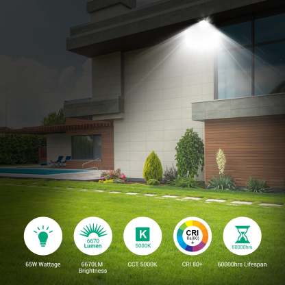 EDISHINE 65W LED Security Lights Motion Sensor Outdoor Light, 6670LM Dusk to Dawn Flood Light, 3 Modes, 5000K, IP65 Waterproof, Exterior Flood Light for Garage, Yard-HHSL04A1