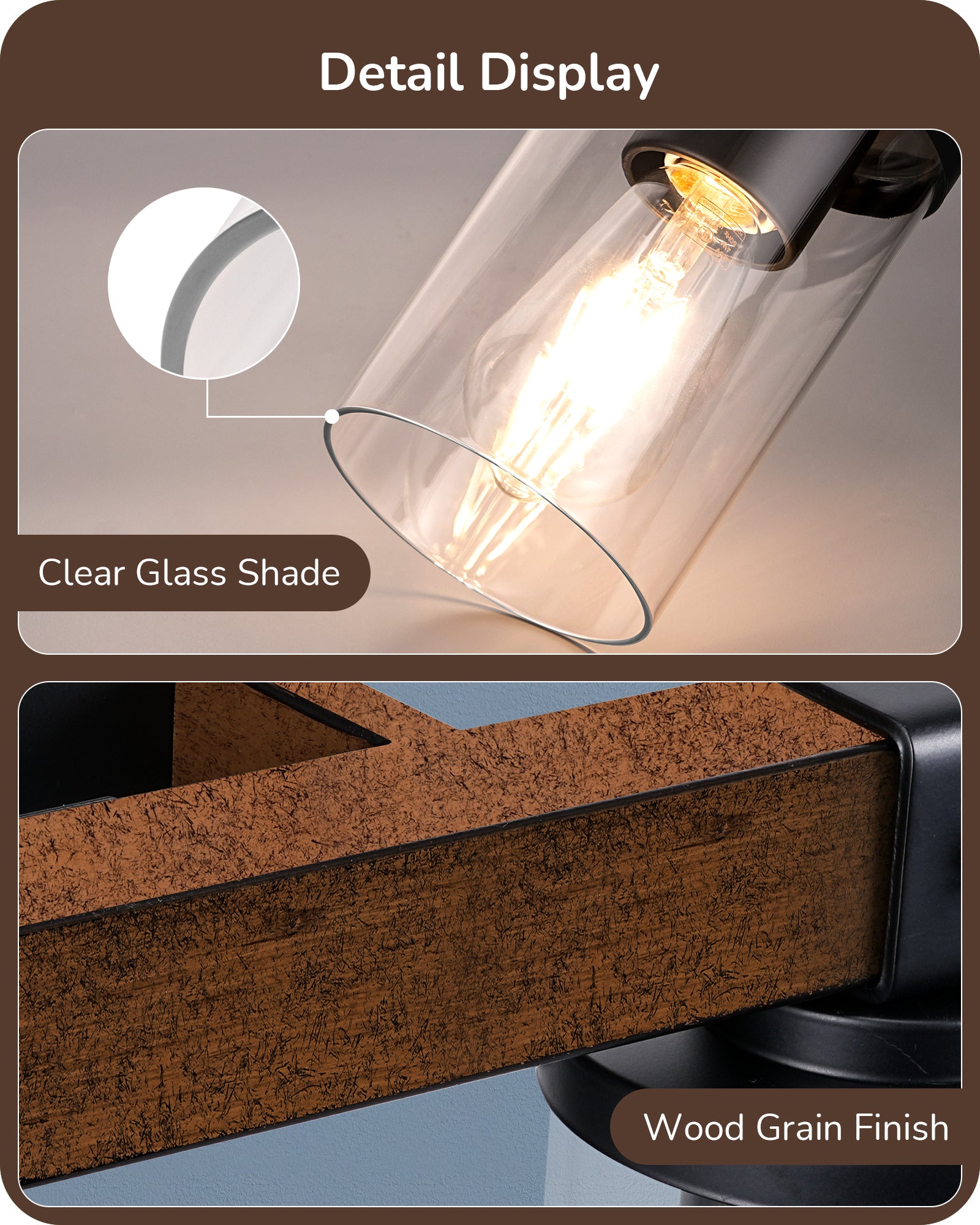EDISHINE 2-Light Farmhouse Vanity Lights for Bathroom-HHVL02F-B2B