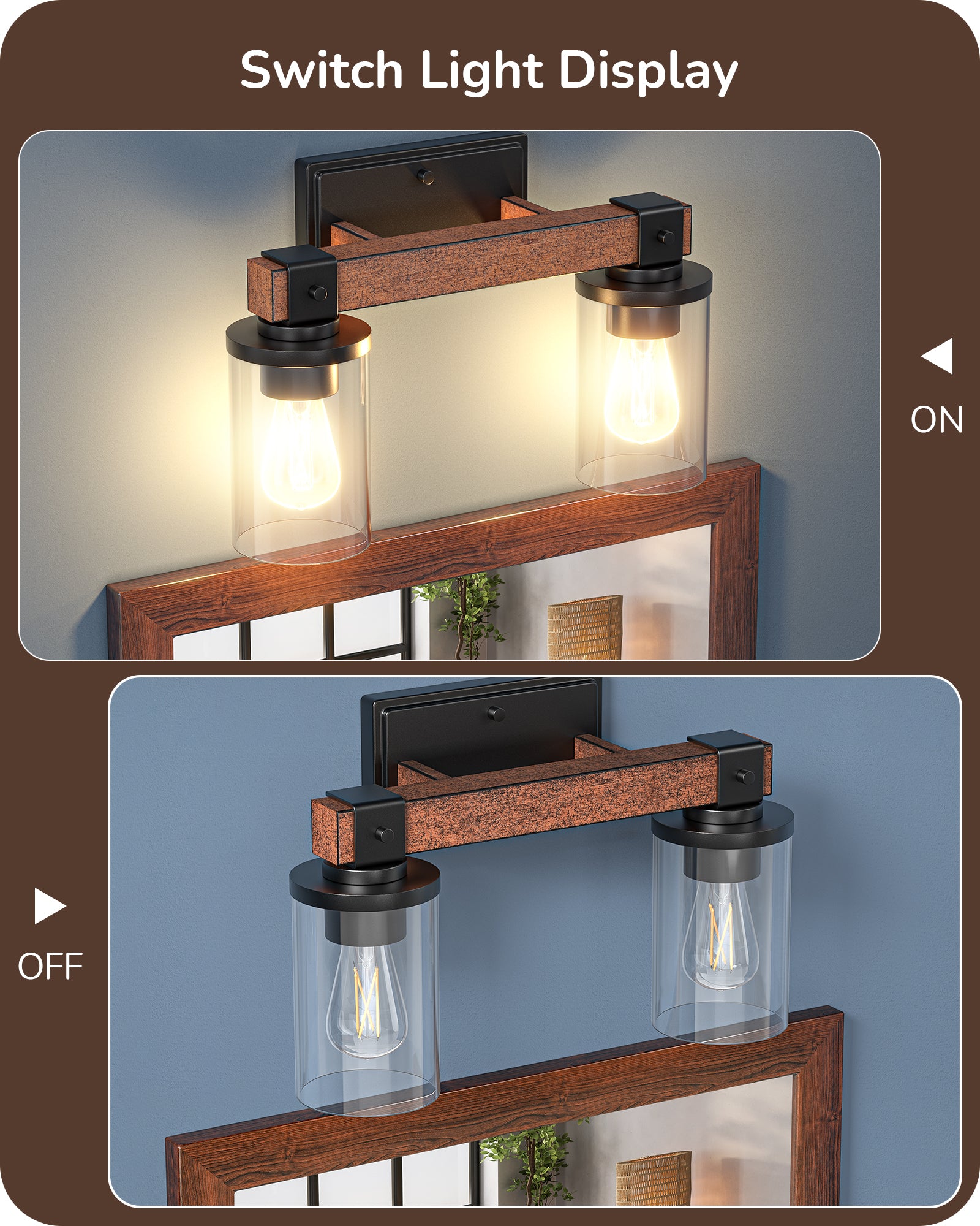 EDISHINE 2-Light Farmhouse Vanity Lights for Bathroom-HHVL02F-B2B