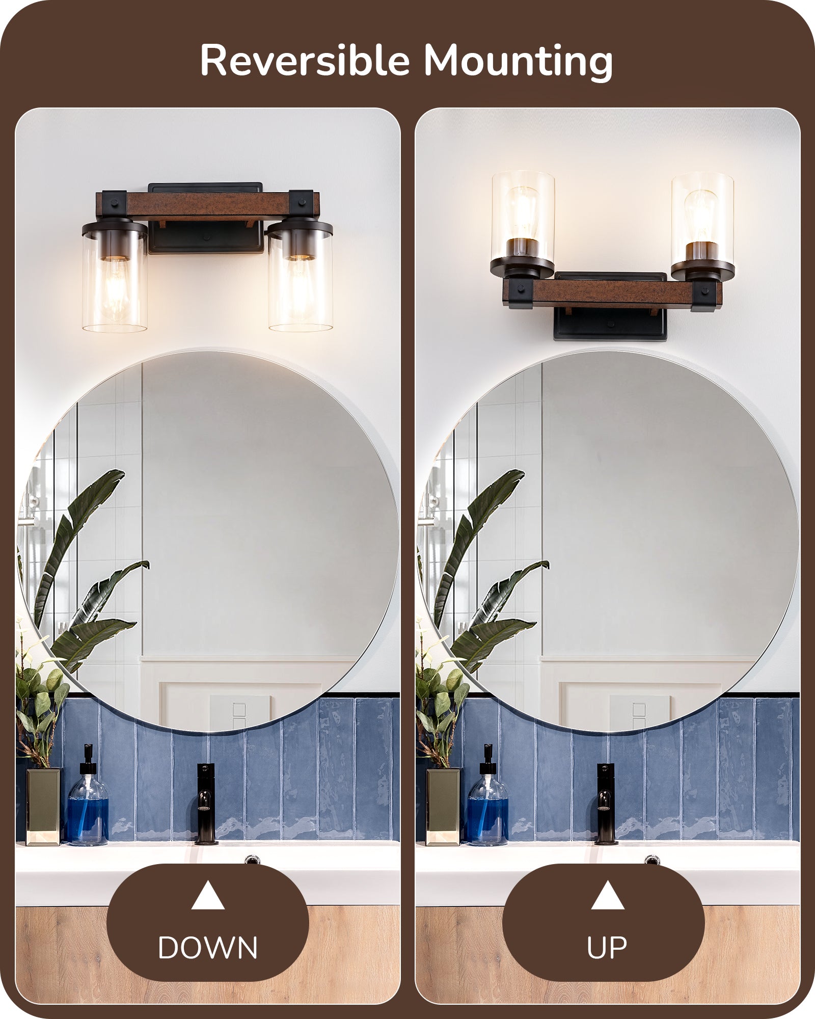 EDISHINE 2-Light Farmhouse Vanity Lights for Bathroom-HHVL02F-B2B