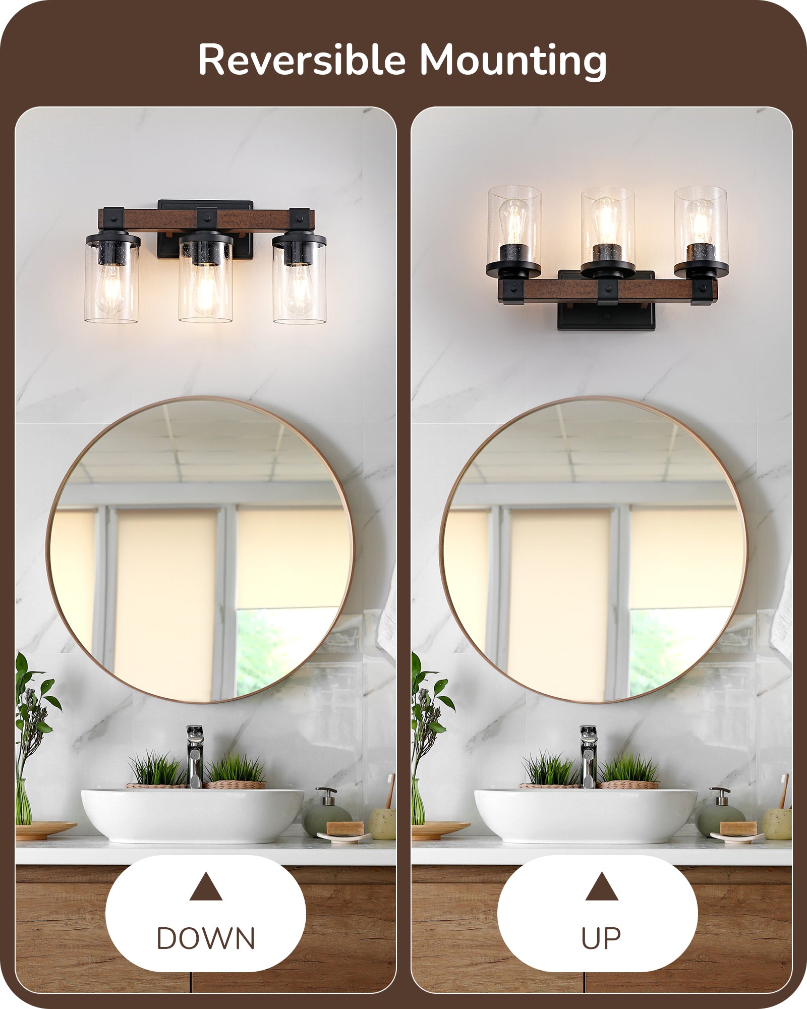 EDISHINE 3-Light Bathroom Vanity Light Fixtures-HHVL02G