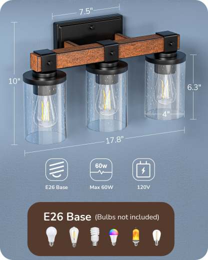 EDISHINE 3-Light Bathroom Vanity Light Fixtures-HHVL02G