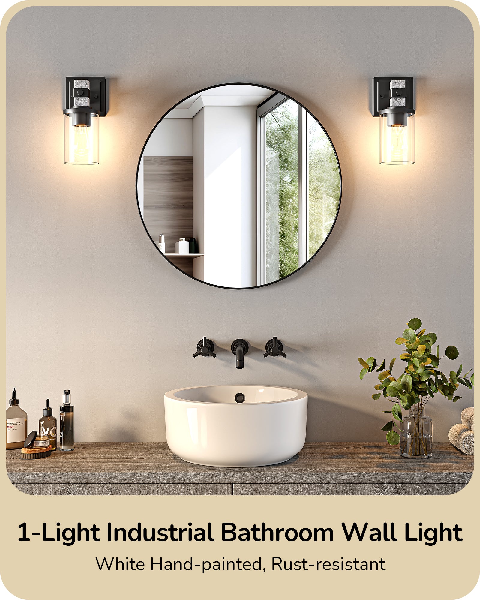 EDISHINE Set of 2 Wall Sconces, 1-Light Wall Mount Lamp, White Textured Finish-HHVL02L-B2B